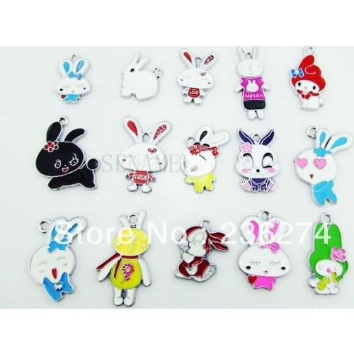 M25 Wholesale Mix 100Pcs Alloy Metal Enamel Rabbit Charms DIY hang pendant accessories bead