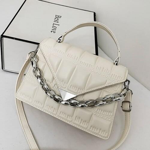 Fashion Silver Chain Small Flap Shoulder Bags for Women 2021 Designer Solid Color Handbags High Quality Leather Crossbody Bag