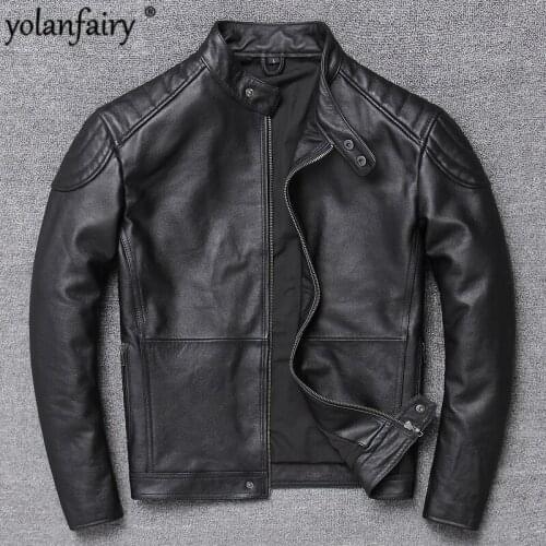 Real Genuine Leather Jacket Men 100% Cow Leather Coat Spring Autumn Vintage Leather Jackets for Men Chaqueta Hombre L1976 KJ4896