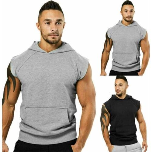 Mens Sleeveless Bodybuilding Hoodie Muscle Sweatshirt Cool Hoody Tops GYM Sport