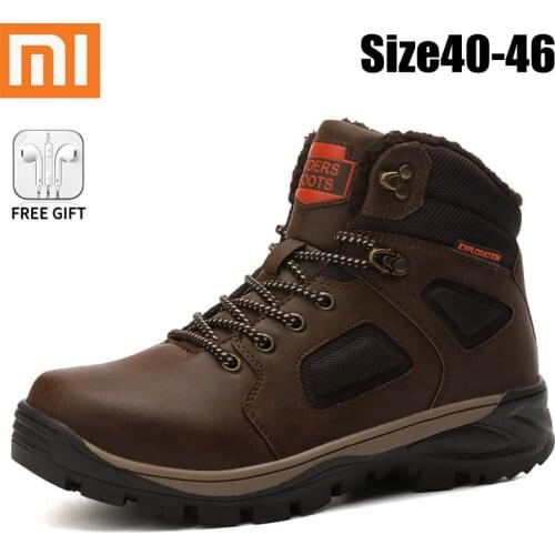 Xiaomi Winter Men Boots Waterproof Warm Fur Snow Leather Boots Men Outdoor Winter Work Casual Shoes Military Combat Ankle Boots