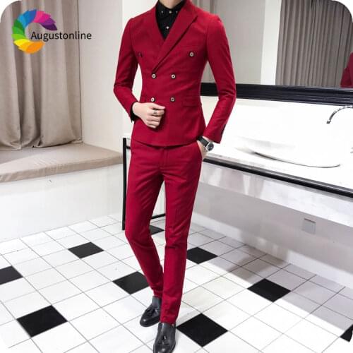 Custom Made Red Men Suits for Wedding Slim Fit Black Male Blazers Peaked Lapel White Groom Tuxedo 2Piece Costume Homme Ternos