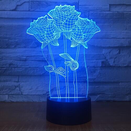 Colorful 3D Table Lamp Rose Flower Romantic Gift for Wedding Wife Lovers Valentine Touch/Remote Control Baby Night Table Lamp