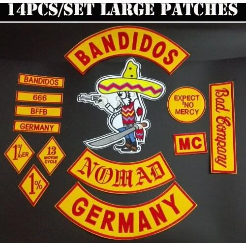 NEW ARRIVED 14PCS/SET BANDIDOS GERMANY NOMADS EMBROIDERED ACCESSORIES FOR CLOTHING GARMENTS PATCHES GOODS SELLERS