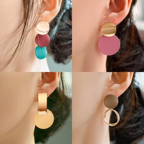 ZWC New Fashion Round Dangle Drop Korean Earrings For Women Geometric Round Heart Gold Earring Wedding 2020 kolczyki Jewelry