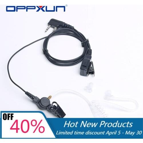 OPPXUN 2Pin Clip on Tactical Earpiece Acoustic Air Tube Security Headset Mic PTT Walkie Talkie Headphone for Baofeng Kenwood