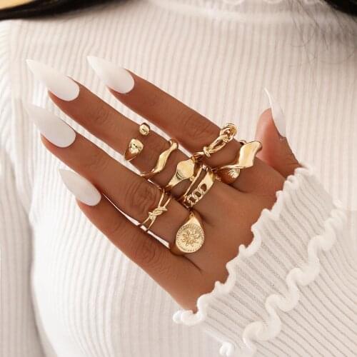 Punk New Vintage Gold Color Alloy Ring Set for Women Fashion Retro Antique Finger Kcunkle Ring Party Jewelry Anillos