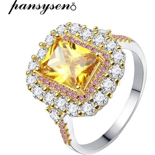 PANSYSEN New Charm 100% 925 Sterling Citrine High Carbon Diamond Womens Finger Ring Anniversary Gift Wholesale Drop Shipping