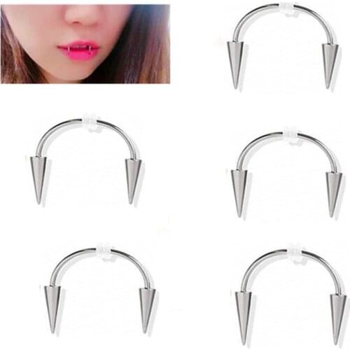 2 Pieces Tooth decoration new medical stainless steel C rod smile lip tiger tooth nail zombie tooth lace nail vampire piercing j