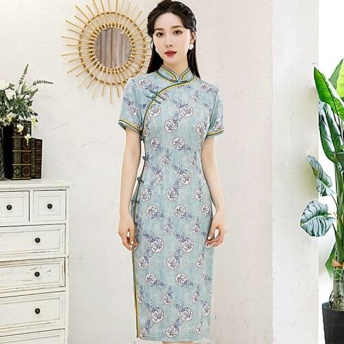 Sexy Chinese Satin Cheongsam Large Size 3xl Summer New Lady Qipao Mid Length Bride Wedding Dresses Slim Short Sleeve Vestidos