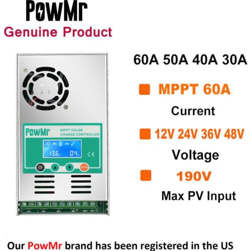 PowMr MPPT 60A 50A 40A 30A Solar Charge and Discharge Controller 12V 24V 36V 48VAuto for Max PV 190VDC Lead Acid Lithium Battery