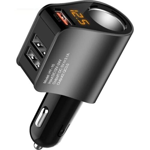 Car Cigarette Lighter Splitter Socket3USB Charger Ports Adapter Voltage Display Monitor For iPhone Samsung Mobile Phone Chargers