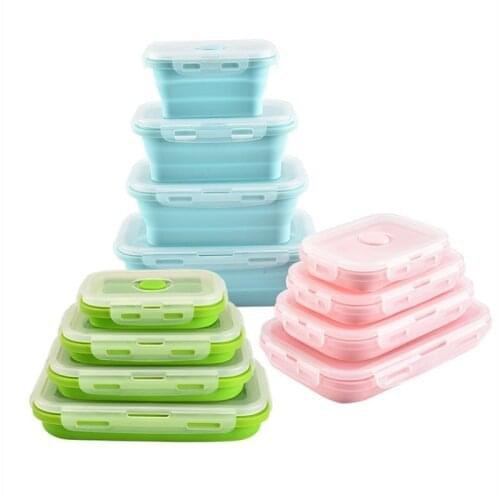 Silicone Collapsible Lunch Box Food Storage Container Bento BPA Free Microwavable Portable Picnic Camping Rectangle Outdoor Box