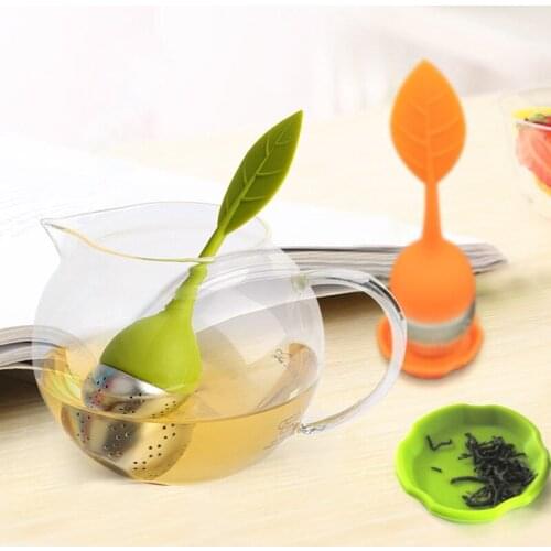 Silicone Tea Infuser Stainless Steel Sphere Mesh Reusable Diffuser Spice Herb Coffee Leaf Shape Non-toxic Tea Ball Kitchen Tools