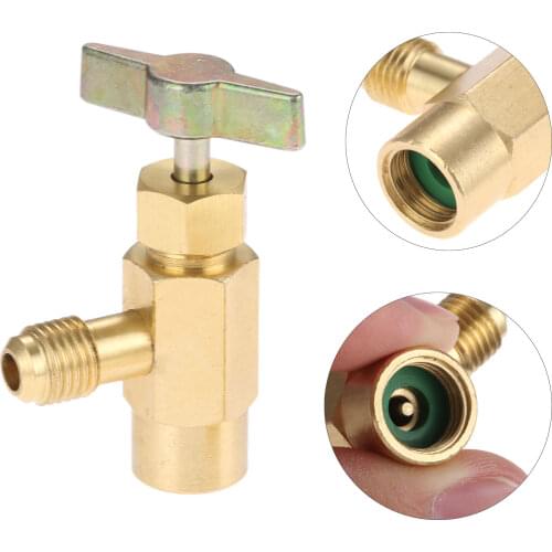 R-1234YF AC Refrigerant Can Bottle Tap Opener Valve Tool 1/4 SAE Male+ 1/2" ACME LH Female direct Fit for R12 R22 manifold