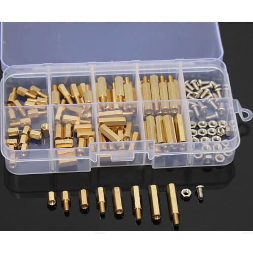 SULEVE New 120Pcs/Set M3BH2 M3 Male Female Brass Standoff Spacer Pillar PCB Board Hex Screws Nut Assortment Kit with Box