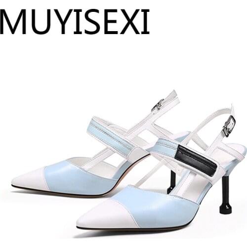 Pumps slingbacks pointed toe 9cm high thin heel beauty lady dating party fashion handmade elegant cozy pumps HL237 MUYISEXI