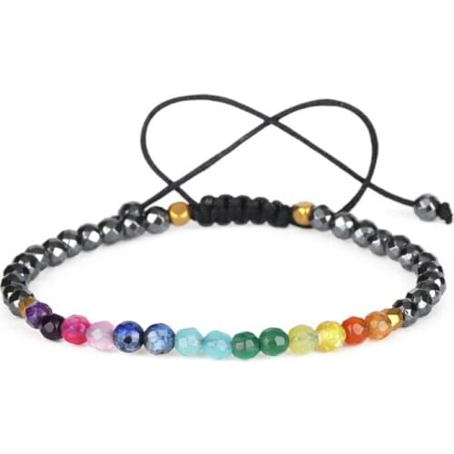 Angular Natutal Hematite Solor System Colors Mix Onyx Energy Stone Beads Charm Adjustable Macrame Unisex Bracelet For Man Woman