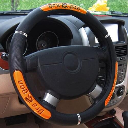 Universal Car PU Leather Embossed Steering Wheel Cover 38cm Dragon Pattern Steering-Wheel Case for Auto Car SUV Truck Interior