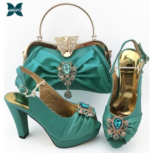 2020 S.blue Color Sexy Women Party Shoes and Bag Set with Shinning Crytal Peep Toe Sandals African Lady Matching Shoes and Bag