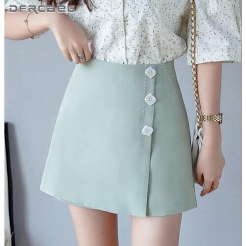 2021 Summer Womens Chiffon Shorts Skirts With Button Korean Work Office Casual Wode Leg Short Skirt Female White