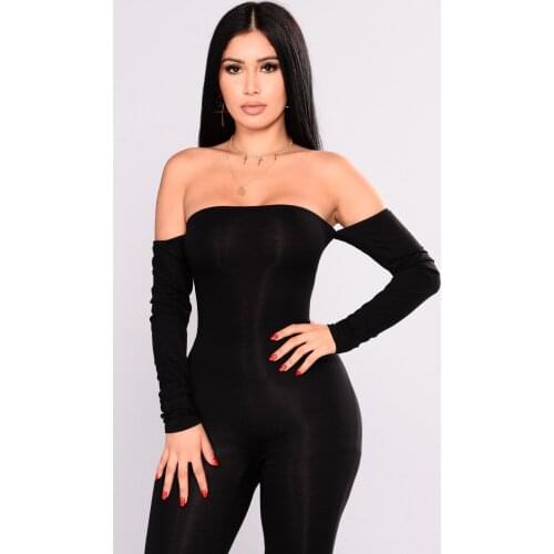 Sexy Women Jumpsuit Solid Color Long Sleeve Off Shoulder Slash Neck Bodycon Slim Spring Autumn Evening Party Club Wear