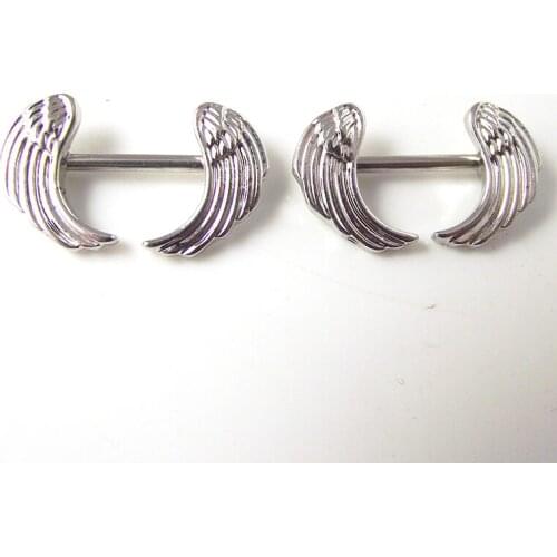 2 Pieces 14G 1.6mm Angel Wing Nipple Ring Stainless Steel Wings Love Sexy Nipple Rings Body piercing Jewelry Women Gift
