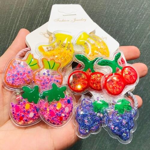 2Pcs/set Shiny Fruit Cherry Hair Accessories Children Rubber Bands Scrunchies Elastic Hair Bands Girls Headband Decorations Ties