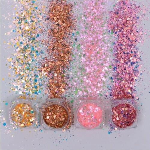 4jars/set Square Shining Sequins Nail Art Chameleon Mix Glitter Nail Paillette,4 Colors Manicure Chuky Flake#3G/BOTTLE