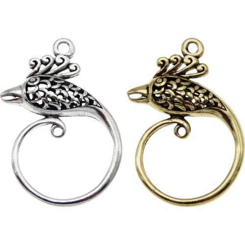 GraceAngie 4pcs Creative Imitation Hollow Phoenix Bird Charms Mixed Color Alloy Pendants Jewelry Necklace Accessory 34*24*7MM