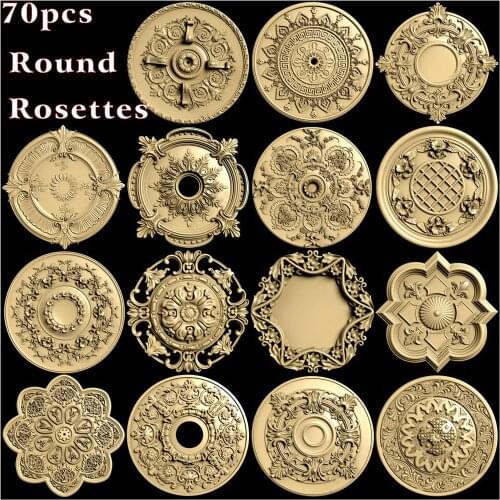 70pcs Round flower decoration 3D STL Model Decorative for CNC Engraver Relief for CNC Router Aspire Artcam _ round rosettes