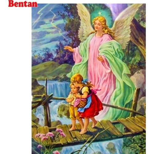 5D Diamond Painting Diamond Embroidery Children With Guardian Angel Cross Stitch DIY Diamond Mosaic Rhinestones Home Decor New