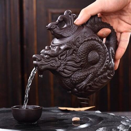 Authentic Yixing Teapot dragon and phoenix tea pot Big capacity purple clay tea set kettle kung fu teapot