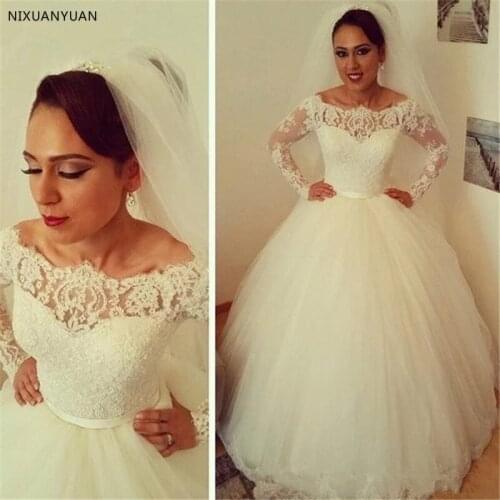 Ball Gown Long Sleeve Wedding Dresses 2021 Beaded Lace Tulle Elegant Formal New Fashion Wedding Gowns