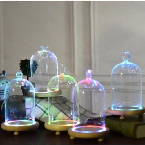 Free Shipping 12*16cm Big Size Colorful Luminous Log Base Different Top Glass Dome Home Decoration Transparent Candle Cover