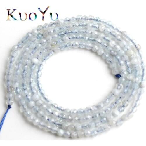 2mm Natural Faceted Aquamarines Stone Beads Round Loose Bead For Jewelry Making DIY Bracelet Necklace Accessories 15''Inches