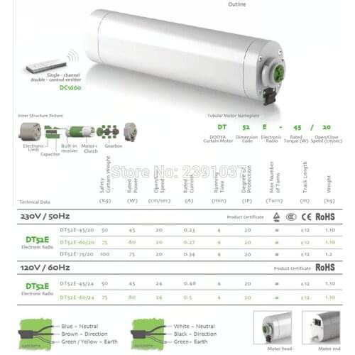 Fast shipping Original Dooya Electric Curtain Motor DT52E 75W 220V Smart Home work With dooya remote controller