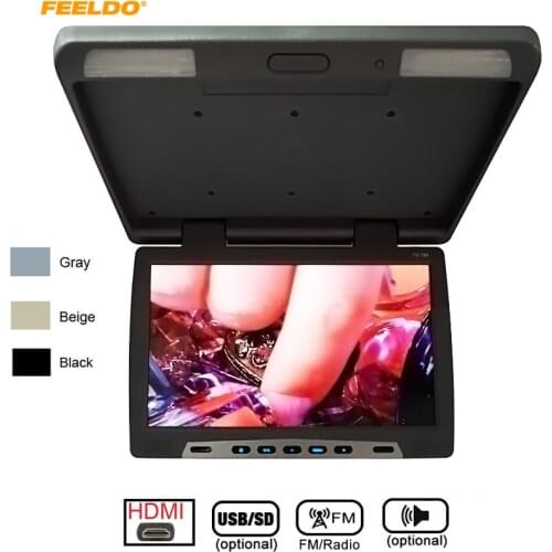 FEELDO Car Bus 15.6 inch Roof Mounted LCD Monitor Flip Down LCD Monitor for Car DVD With HDMI/MP5/FM/Speaker #AM1292