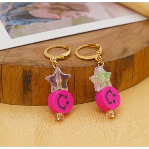 Go2Boho Smiley Earring Star Dangle Drop Earrings for Women 2021 Fashion Multicolor Clay Smile Face Jewelry Summer Earings