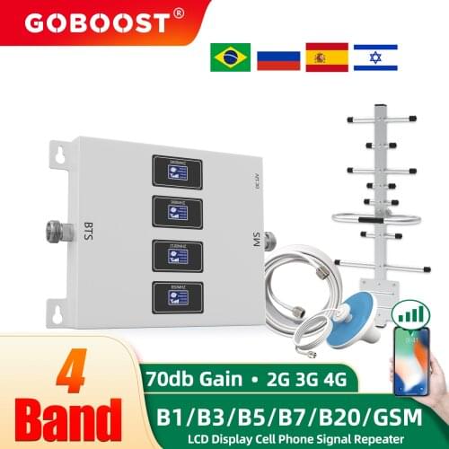 GOBOOST 2G 3G 4G Four Band 800 GSM 900 1800 2100 LTE 2600Mhz Signal Booster A Full Kit Celluar Amplifier Network Reapeater Cable