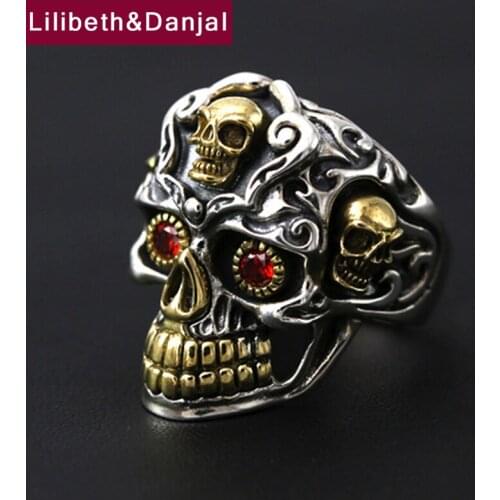Red Zircon Eyes Ring 100% Real 925 sterling silver Skull Ring Christmas Gift fashion high quality Fine jewelry FR13