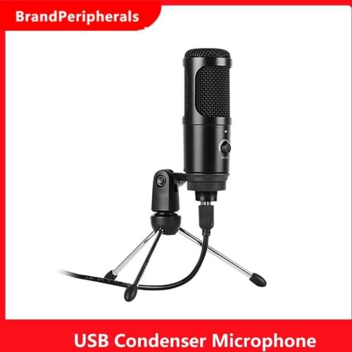 K1 USB Condenser Microphone Professional Computer PC Cardioid Metal Mic Kit with Volume Control Knob Tripod Stand Plug and Play