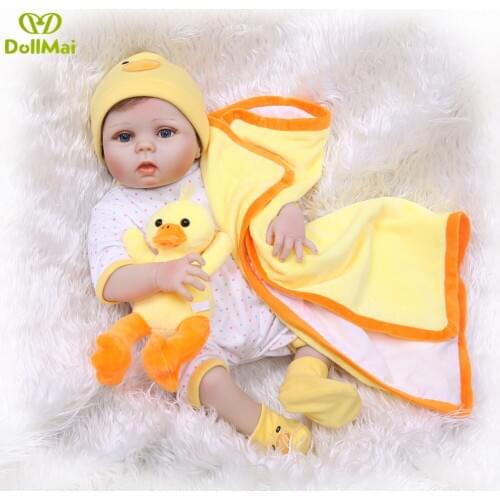 DollMai Reborn girl dolls 22'55cm duck clothing design full silicone reborn baby dolls children gift toy bebe boneca reborn