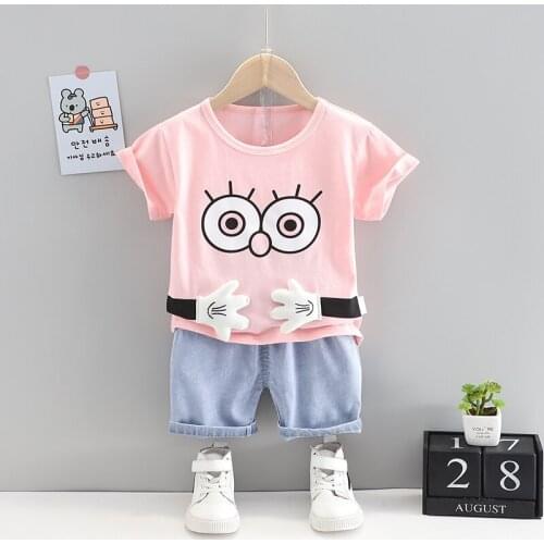 Cute Toddler Summer Set 2021 New Cartoon Cotton T-Shirt +Shorts 2pc Kid Baby Boys/Girls Clothes Clothing Casual Kids Tracksuits