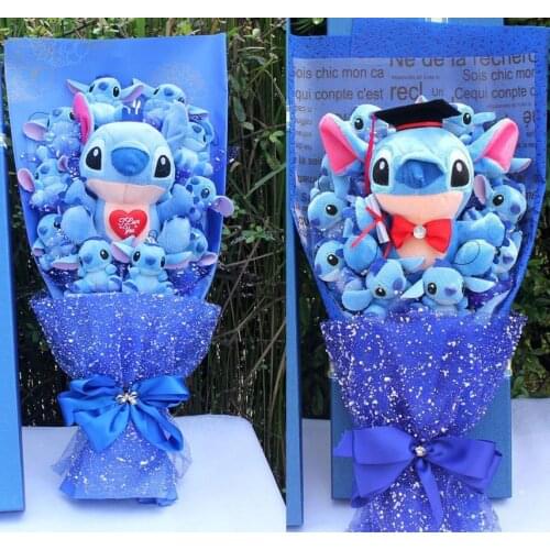 Cartoon Lilo Stitch Plush Doll Toys Rose Bouquet Gift Box Stitch Soft Stuffed Dolls Stich Plush Bouquets for Kids Birthday Gifts