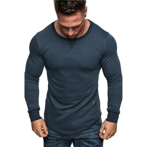 2020 Autumn New Fashion Mens Casual Solid Slim Fit T-shirt Long Sleeve O-Neck Tops Charming Pure Color Stretch Tees Men Shirts