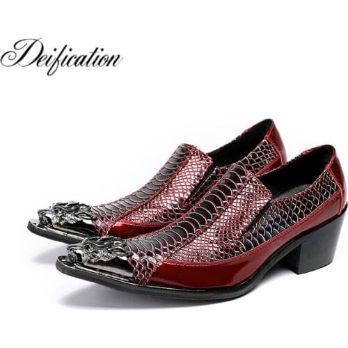 Deification Handmade Italian Style Men Dress Shoes Pointed Toe Oxfords Shoes Men Snakeskin Leather Loafers Shoes Chaussure Homme