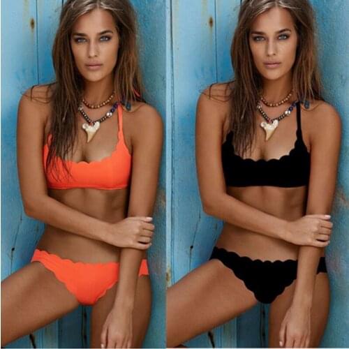 New 2020 Womens Push-up Padded Wavy Side Bra Bandage Bikini Set Swimsuit Triangle Swimwear Biquini