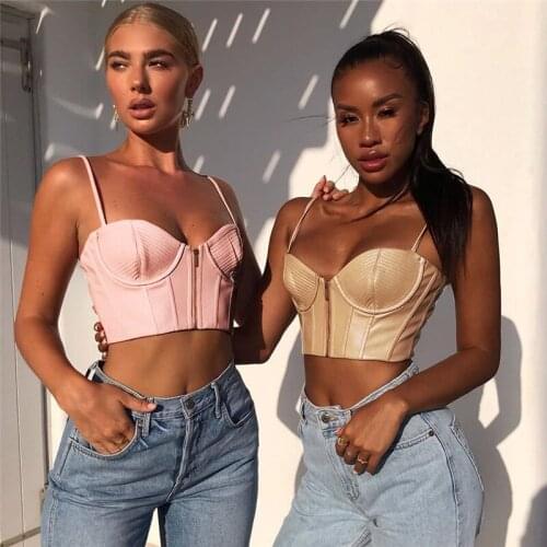 New Fashion Women Sexy Vest Cropped Tops Solid Backless Zipper Leather Camisole Sleeveless Strappy Tank Vest streetwear