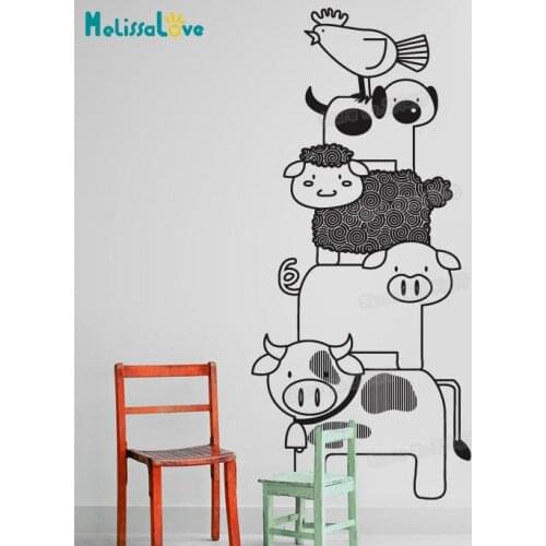New Design Baby Wall Sticker Stacked Farm Animals Decals For Kids Room 3d Self-adhesive Vinyl Wall Art Murals Unique Gift YY859